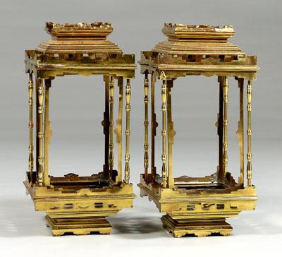 Appraisal: Pair Mandarin style brass lanterns originally gas fed lacking glass