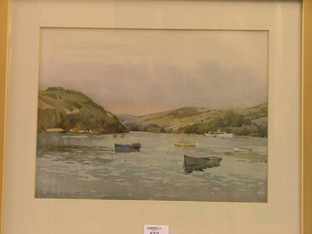 Appraisal: Jack Merriott - watercolour Salcombe Bay Devon small boats at