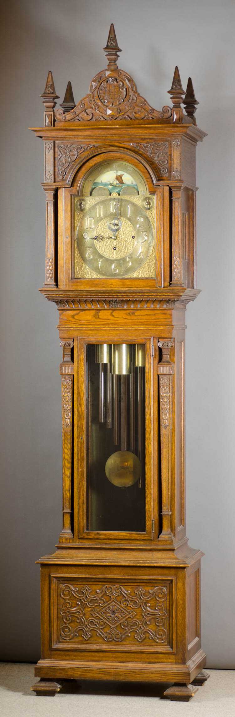 Appraisal: CARVED OAK TALL CASE FLOOR CLOCK James Jones Elliott clockmaker