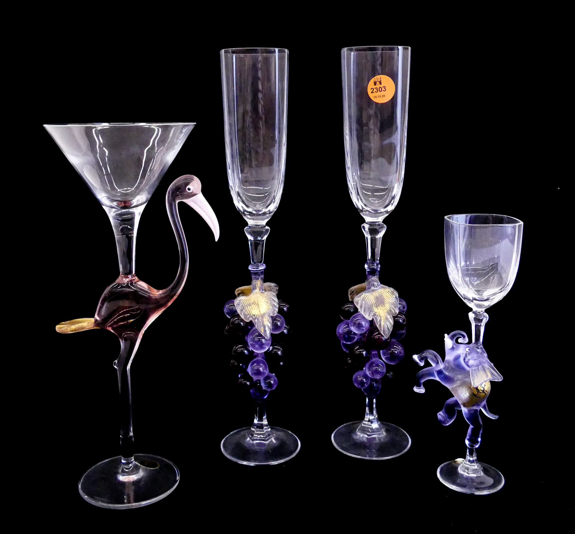 Appraisal: pc Murano Figural Goblets- tallest ''