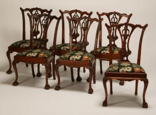 Appraisal: Carved mahogany Chippendale style chairs Set of six carved mahogany