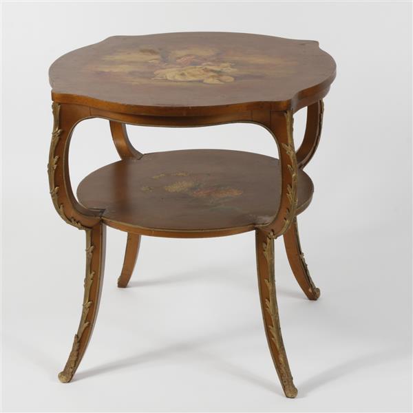 Appraisal: Vernis Martin style shaped side occasional table with circular stretcher