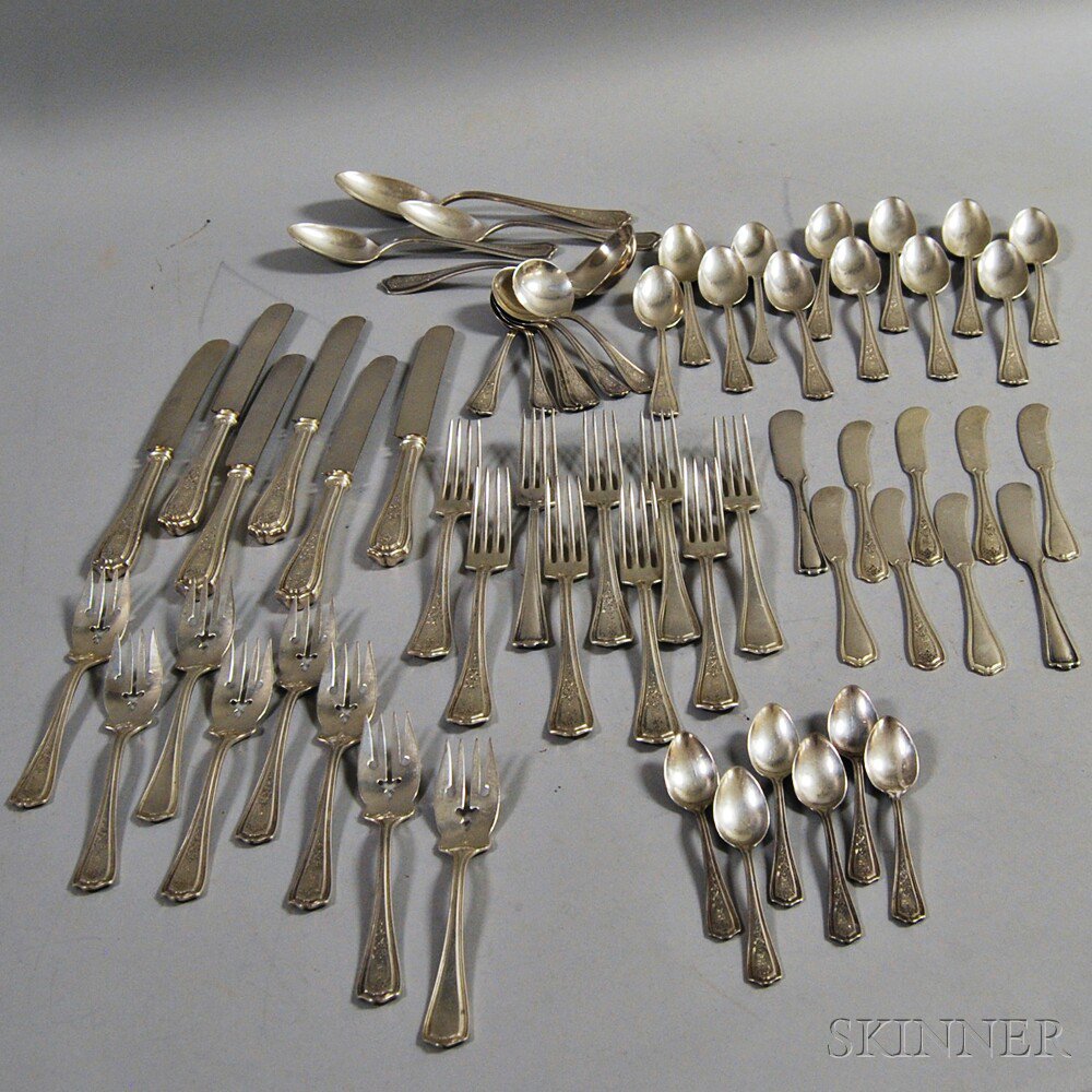 Appraisal: Assembled Hepplewhite Hepplewhite-chased Pattern Sterling Silver Flatware Service th century