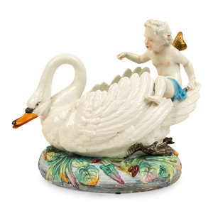 Appraisal: A Meissen Style Porcelain Swan-Form Centerpiece TH CENTURY with blue-crossed