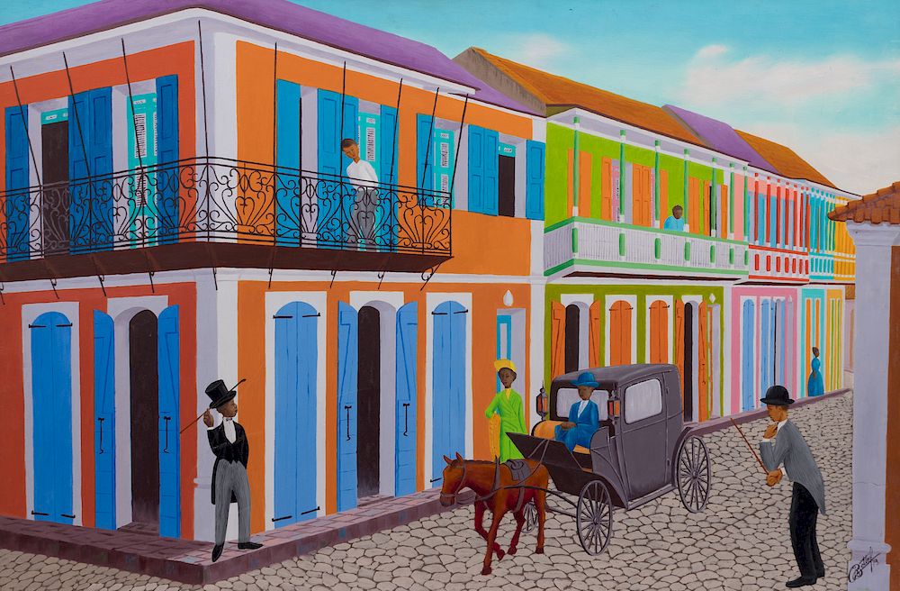 Appraisal: Bottef Haitian th Century Street Scene Haiti Bottef Haitian th