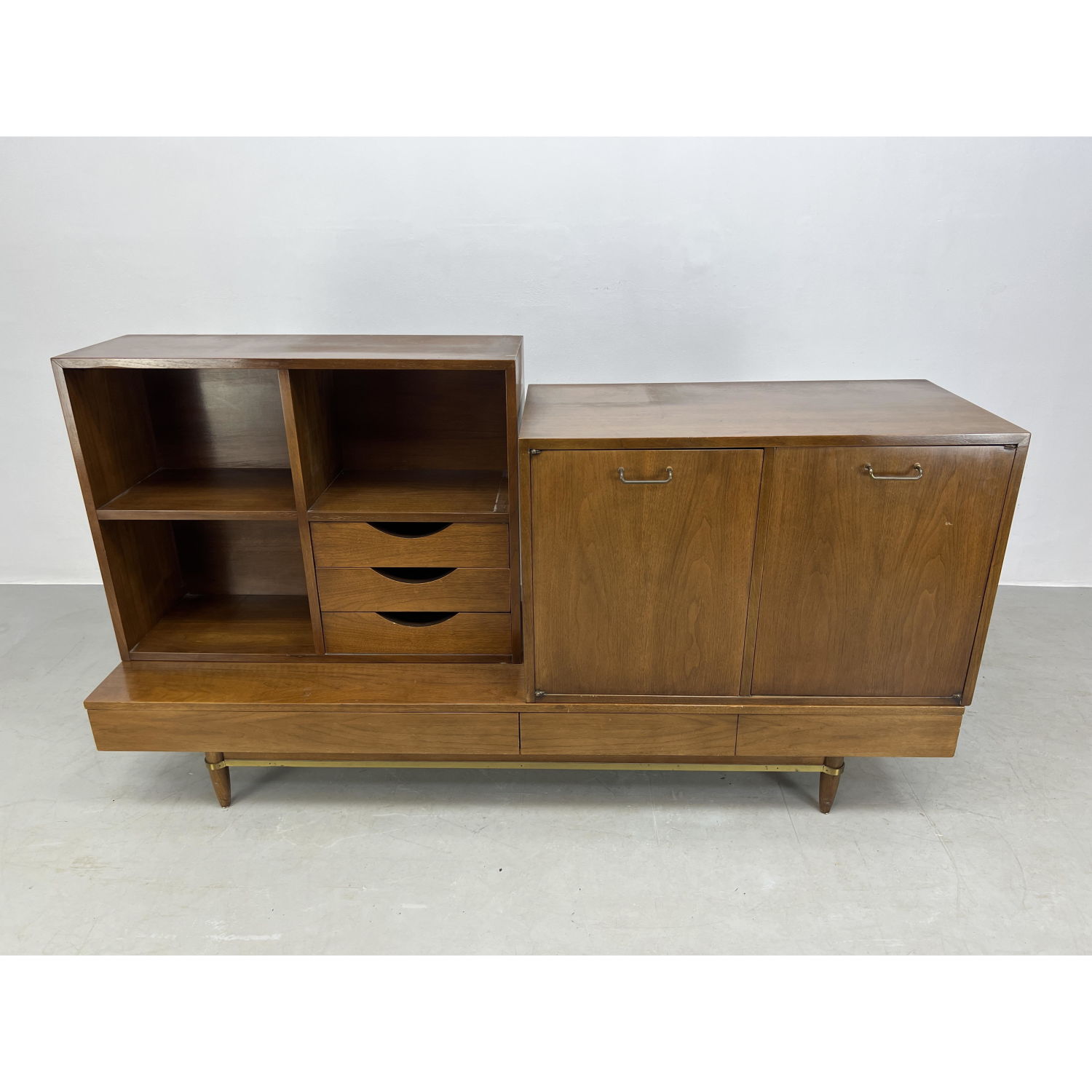 Appraisal: American of Martinsville walnut piece credenza Dimensions H inches W