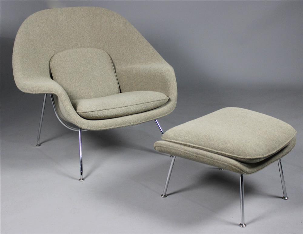 Appraisal: EERO SAARINEN GRAY WOMB CHAIR AND OTTOMAN fabric is Cuddle