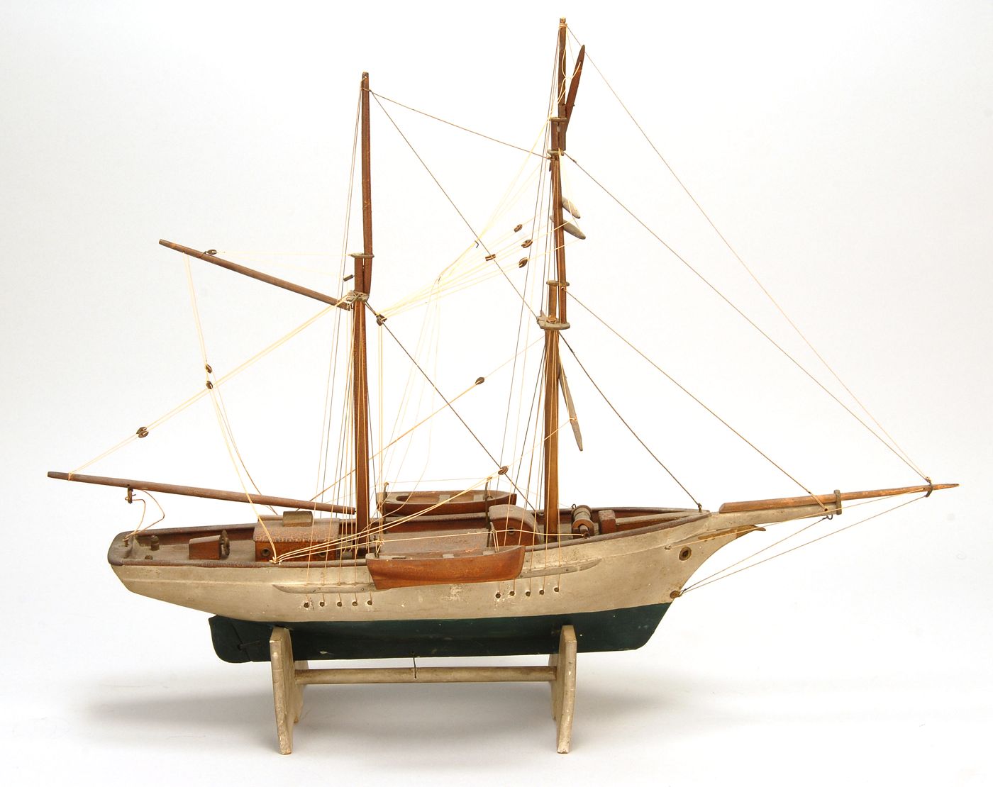 Appraisal: CARVED AND PAINTED WOODEN MODEL OF A TWO-MASTED BRIG th