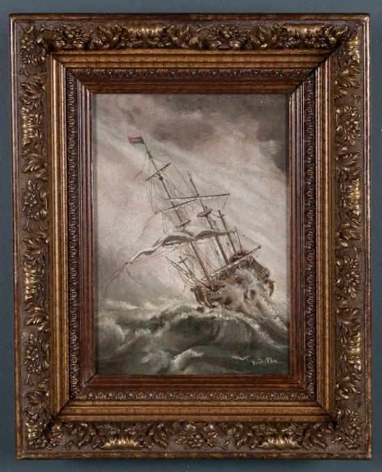 Appraisal: American School early th century Ship on Rough Waters oil