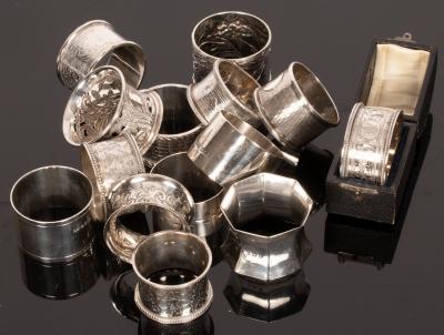 Appraisal: An assorted collection of fourteen silver napkin rings Victorian and