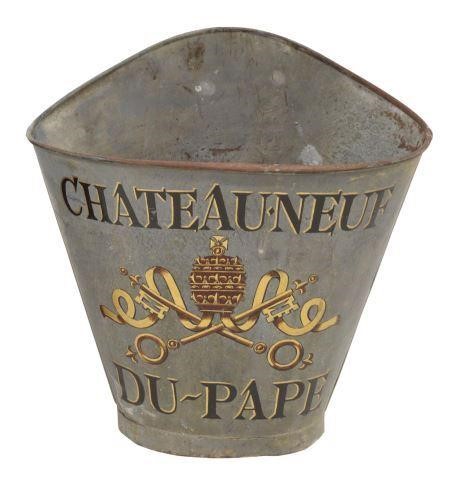 Appraisal: French galvanized metal grape picker s hotte hod stenciled with