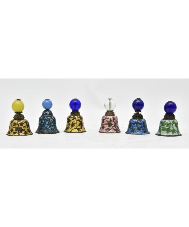 Appraisal: Six colorful Chinese silver enameled bells made from Imperial Hot