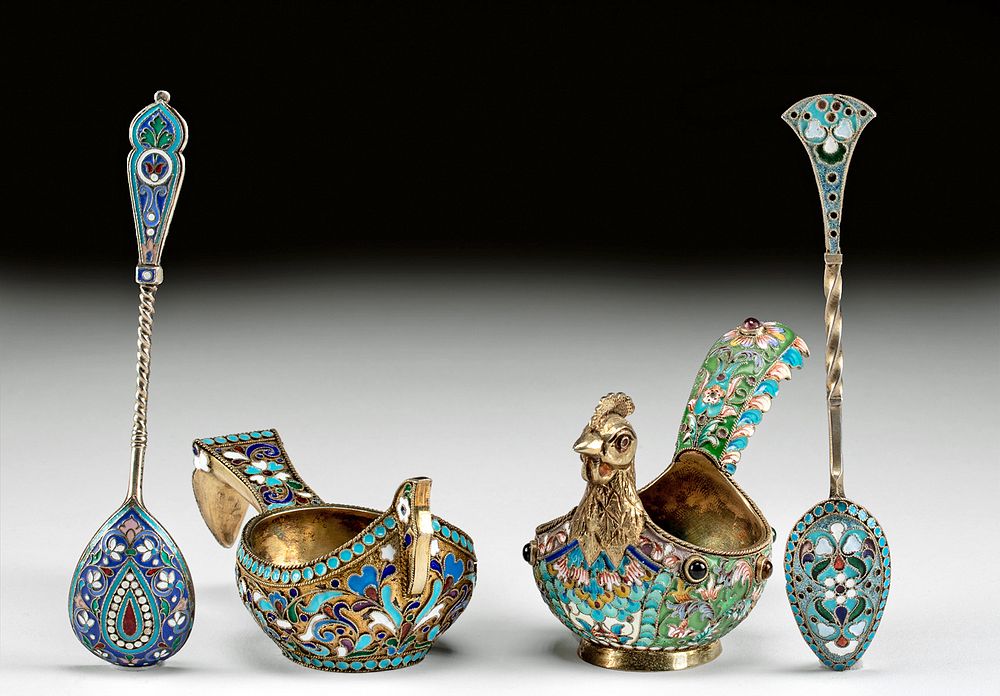 Appraisal: Two Late th C Russian Gilt Silver Kovsh Spoons Eastern