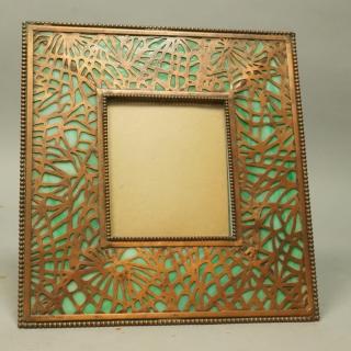 Appraisal: COLONIAL MFG Slag Glass Copper Picture Frame Gre COLONIAL MFG