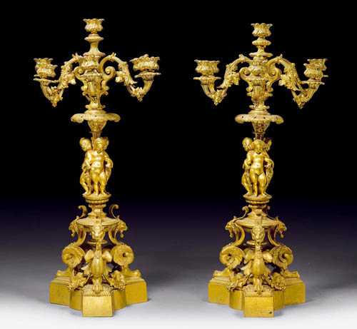 Appraisal: PAIR OF BRONZE CANDELABRAS AUX ENFANTS late Louis XV Paris