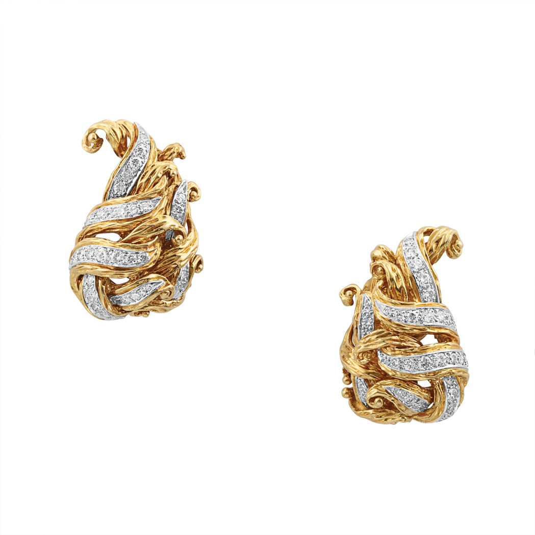 Appraisal: Pair of Gold Platinum and Diamond Earclips Tiffany Co kt