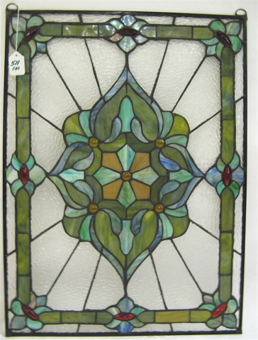 Appraisal: PAIR STAINED AND LEADED GLASS WINDOW PANELS The Art Deco