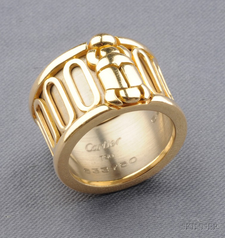 Appraisal: k Gold Bicolor Gold Scarab Band Cartier centering a scarab