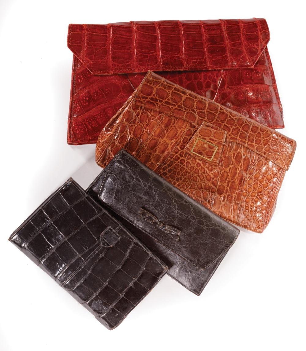 Appraisal: Four Alligator Skin Clutch Handbags incl two black l larger