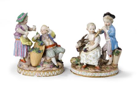 Appraisal: Two Meissen figure groups after Acier and Sch nheit late