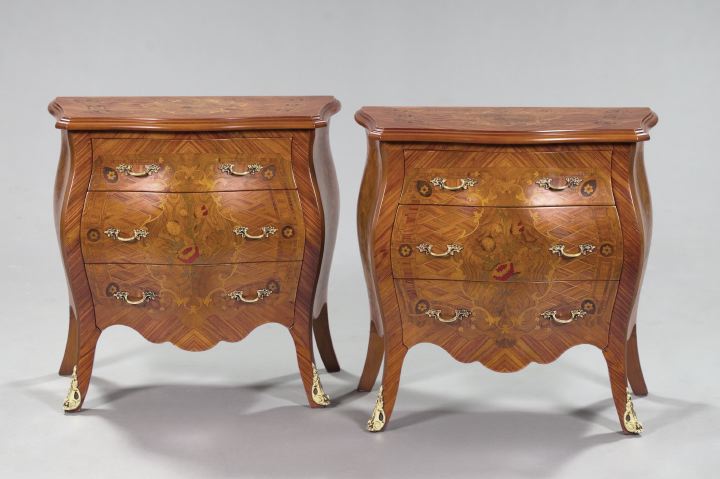 Appraisal: Pair of Louis XV-Style Kingwood and Marquetry-Inlaid Bombe Commodes of