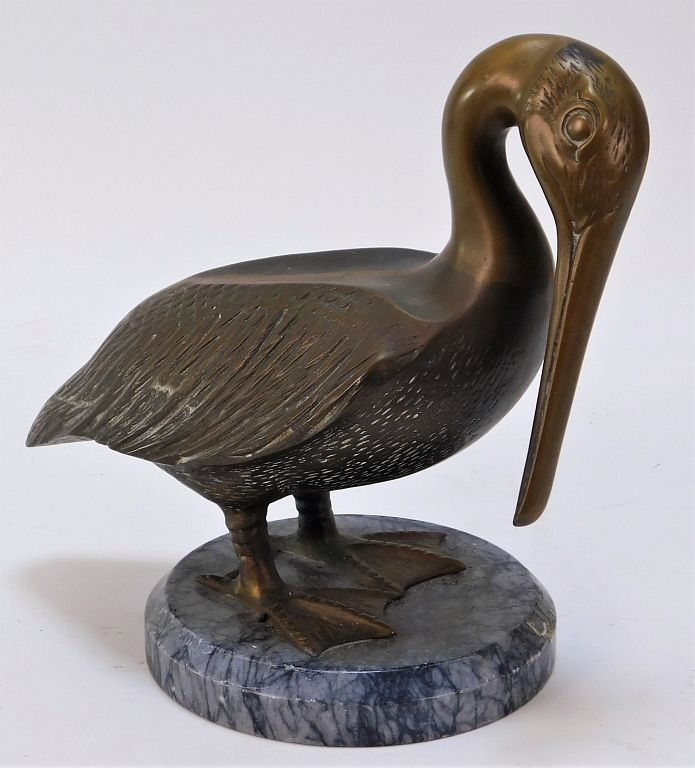 Appraisal: Vintage Modern Pelican Bronze Marble Sculpture United States Modern C