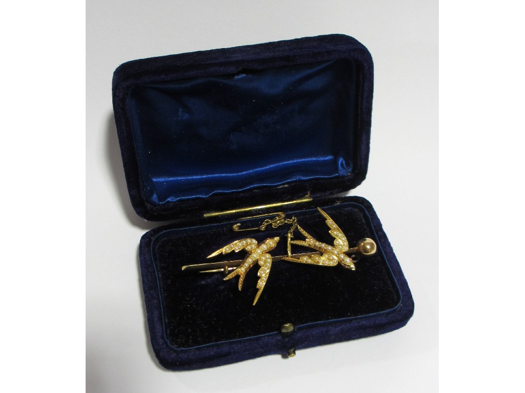 Appraisal: A Victorian ct gold seed pearl set brooch modelled as