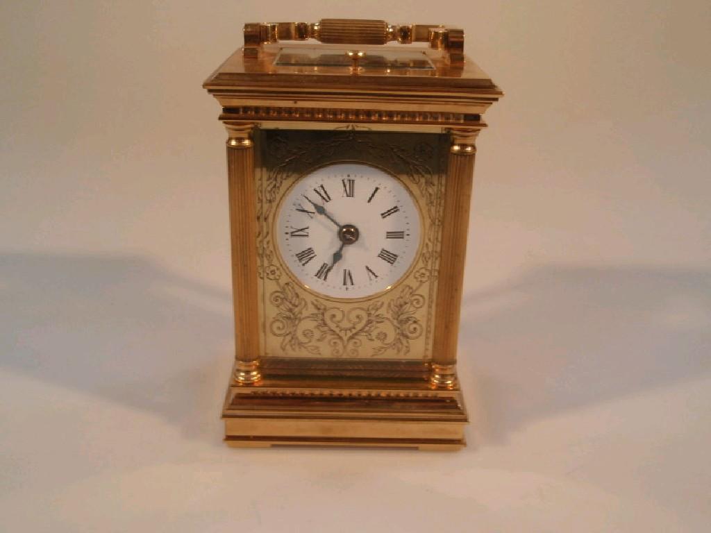 Appraisal: A brass carriage clock with the repeating movement striking on