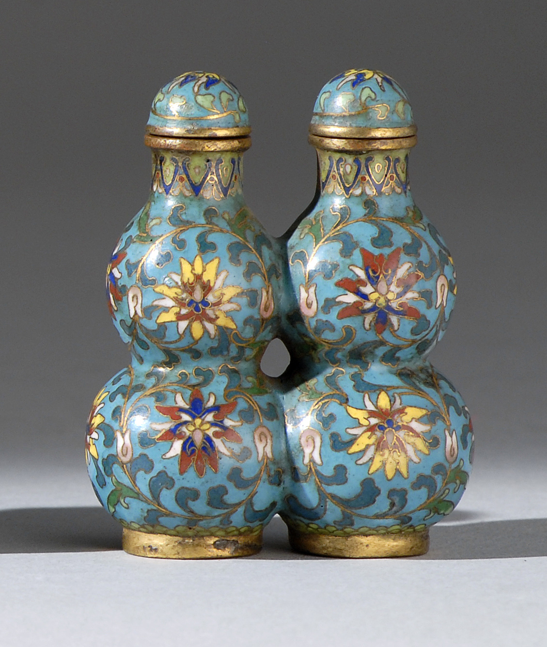 Appraisal: CLOISONN ENAMEL SNUFF BOTTLE Two conjoined double gourds with a