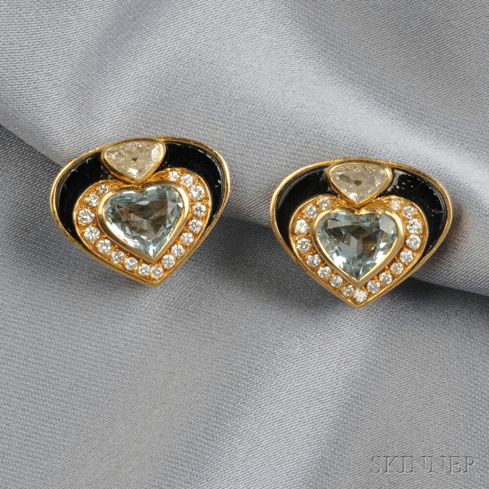 Appraisal: kt Gold Gem-set Earclips Marina B each centering a blue