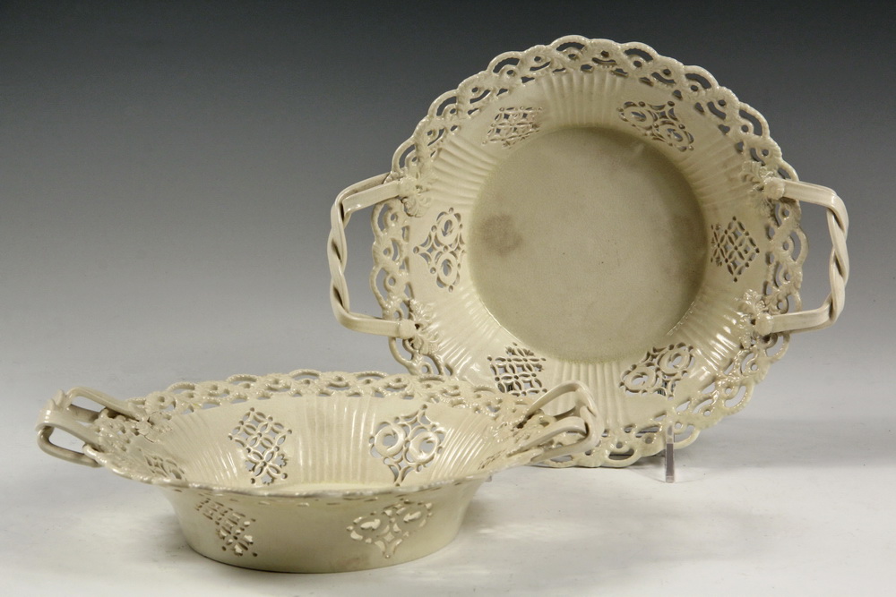 Appraisal: PAIR OF LEEDS CREAMWARE BASKETS - Late th c basket-form