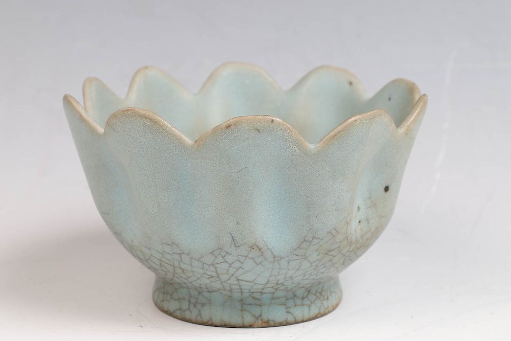 Appraisal: CHINESE JUN YAO LOTUS PETAL BOWL in the shape of