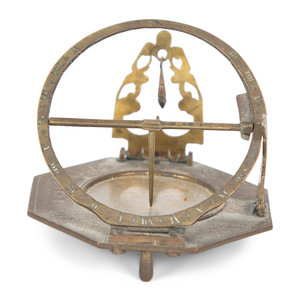 Appraisal: An English Brass Lantern Clock and A Sundial Compass the