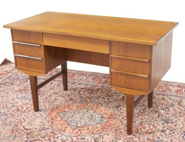 Appraisal: Danish mid-century modern teakwood writing desk c s rectangular top