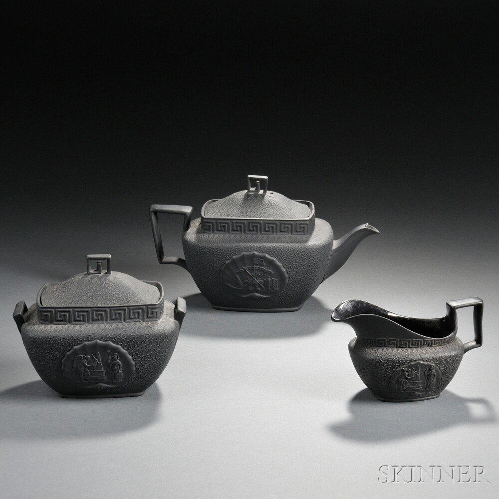 Appraisal: Three-piece Elijah Mayer Black Basalt Tea Set England c a