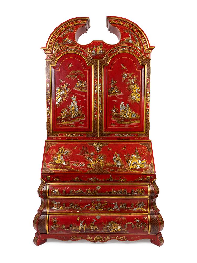 Appraisal: A George II Style Parcel-Gilt and Red Lacquer Chinoserie Secretary