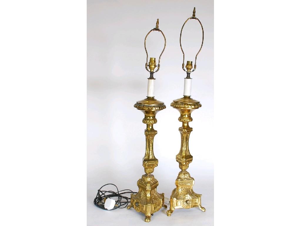 Appraisal: PAIR OF NINETEENTH CENTURY ITALIAN GILT BRASS BAROQUE STYLE ALTER