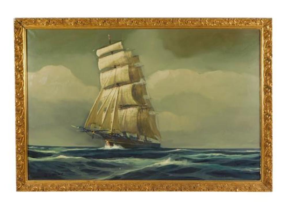 Appraisal: th C oil on canvas of clipper ship at sea