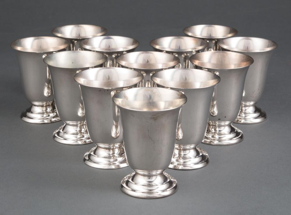 Appraisal: Set of Twelve American Sterling Silver Footed Shot Glasses Redlich