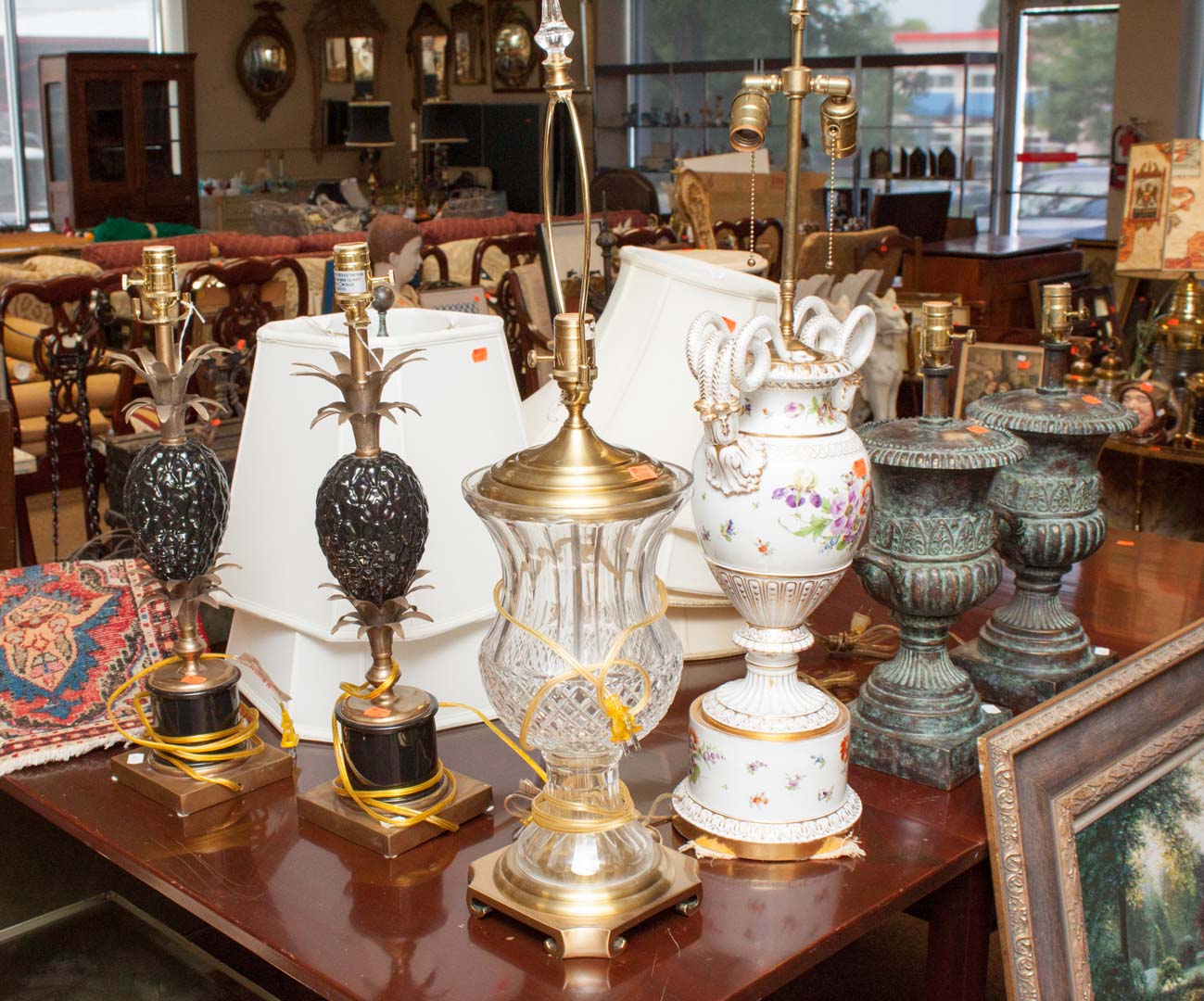 Appraisal: Assortment of six table lamps with shades includes Meissen style