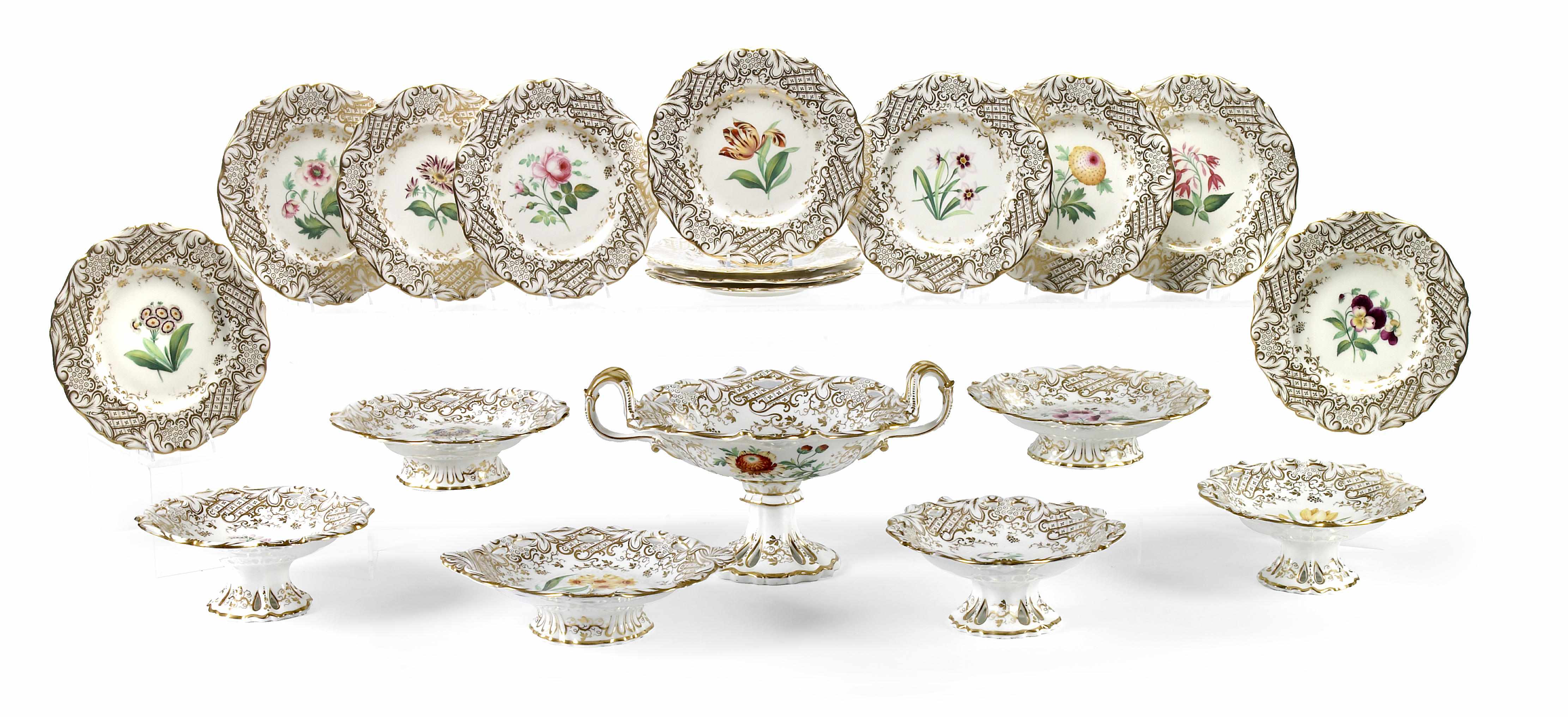 Appraisal: An English porcelain dessert service mid th century Each centered