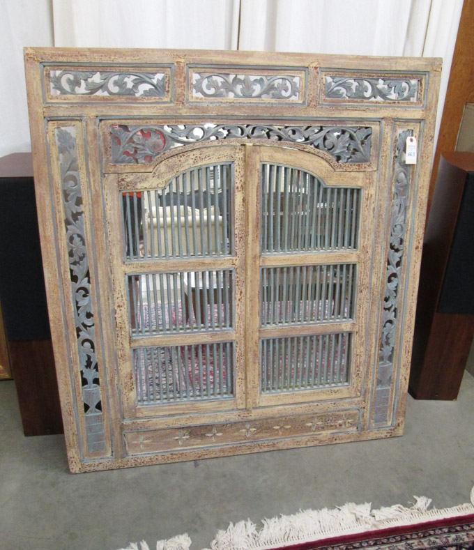 Appraisal: WALL MIRROR IN CARVED WOOD SHUTTER DOORS FRAME Thailand th