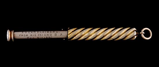 Appraisal: Extending fob pen pencil combination circa K yellow gold rope-engraved