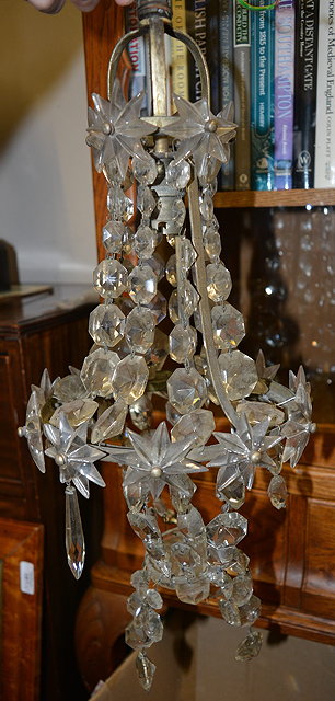 Appraisal: Three s glass tiered small chandelierswith lozenge drops