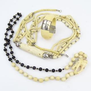 Appraisal: Three Piece Lot Including Carved and Black Onyx Bead Necklace