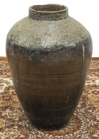 Appraisal: Large Chinese earthenware rice wine container glazed having a shaped