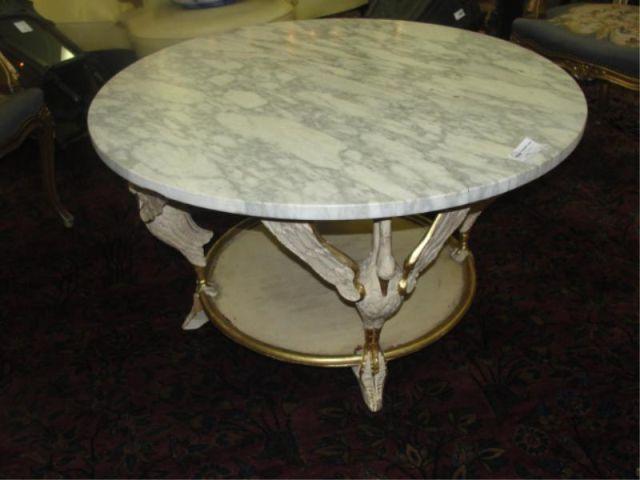 Appraisal: Marbletop Coffee Table with Carved Bird Base From a prominent