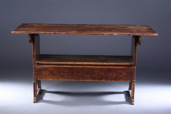 Appraisal: AMERICAN PINE MONK'S TABLE-CHAIR early th century Plank top over