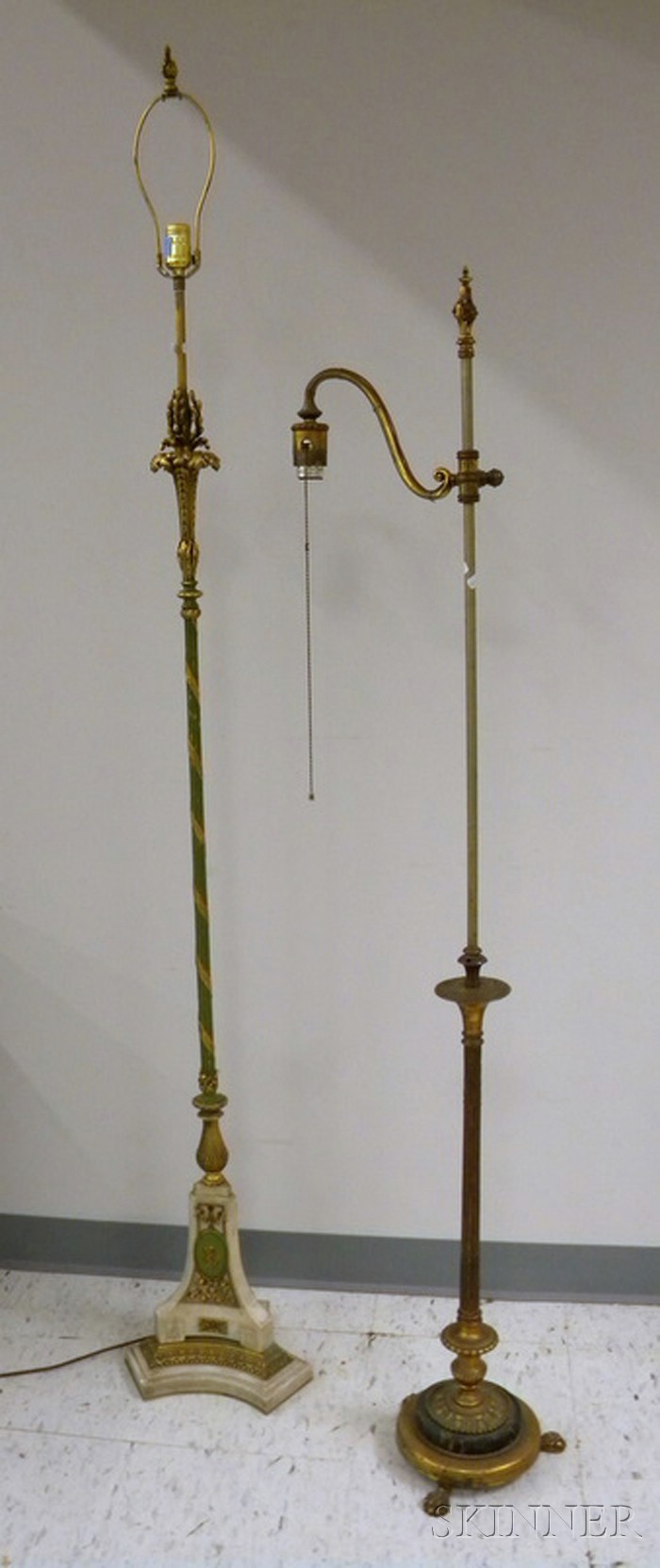 Appraisal: Two Neoclassical Gilt and Painted Brass and Marble Floor Lamps