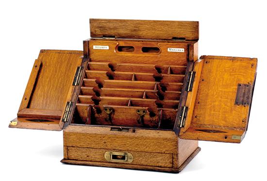 Appraisal: English oak stationery box late th century slant front case